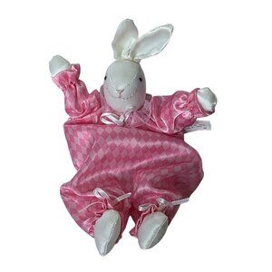 Vtg Avon Easter Pink Harlequin Rabbit Plush Satin Baby Soft Toy 10” Gingham